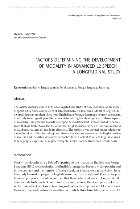 (PDF) Factors determining the developments of modality in advanced L2 ...