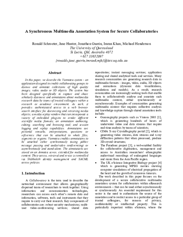 (PDF) A Synchronous Multimedia Annotation System for Secure Collaboratories