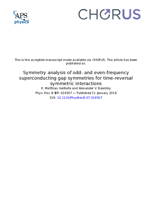 (PDF) Symmetry analysis of odd- and even-frequency superconducting gap ...