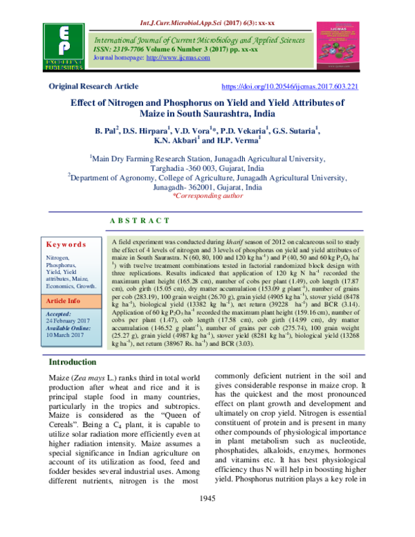 (PDF) Effect of Nitrogen and Phosphorus on Yield and Yield Attributes ...