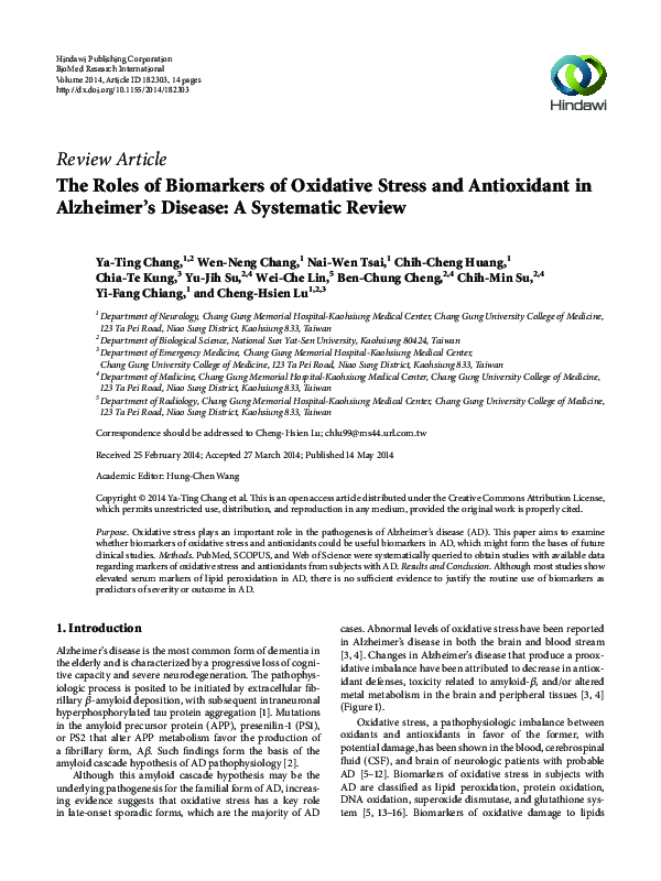 (PDF) The Roles of Biomarkers of Oxidative Stress and Antioxidant in ...