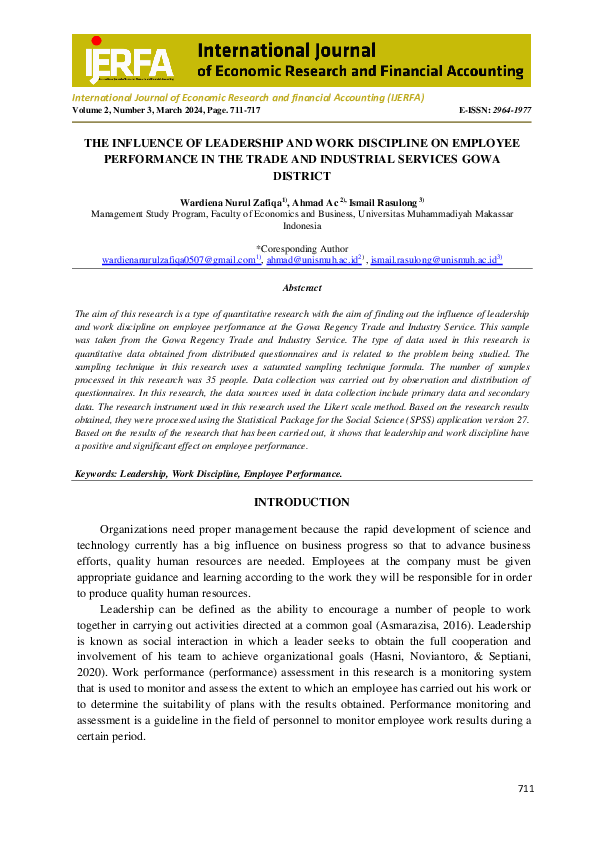 (PDF) The Influence of Leadership and Work Discipline on Employee ...