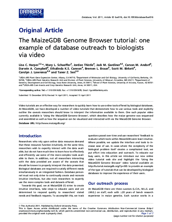(PDF) The MaizeGDB Genome Browser tutorial: one example of database ...