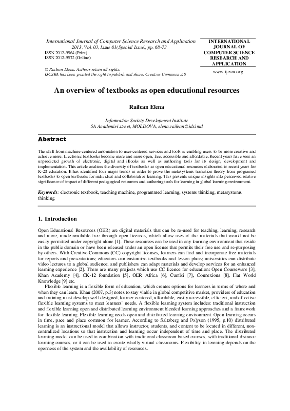 (PDF) An overview of textbooks as open educational resources