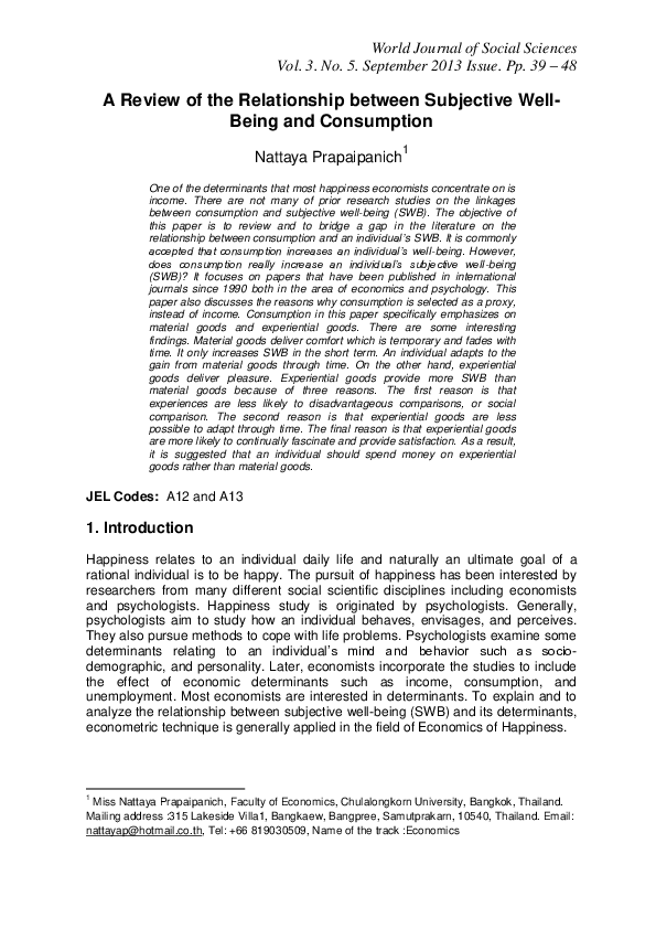 (PDF) A Review of the Relationship between Subjective Well-Being and ...
