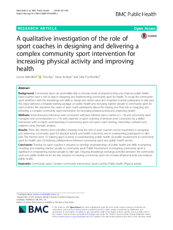 (PDF) A qualitative investigation of the role of sport coaches in ...