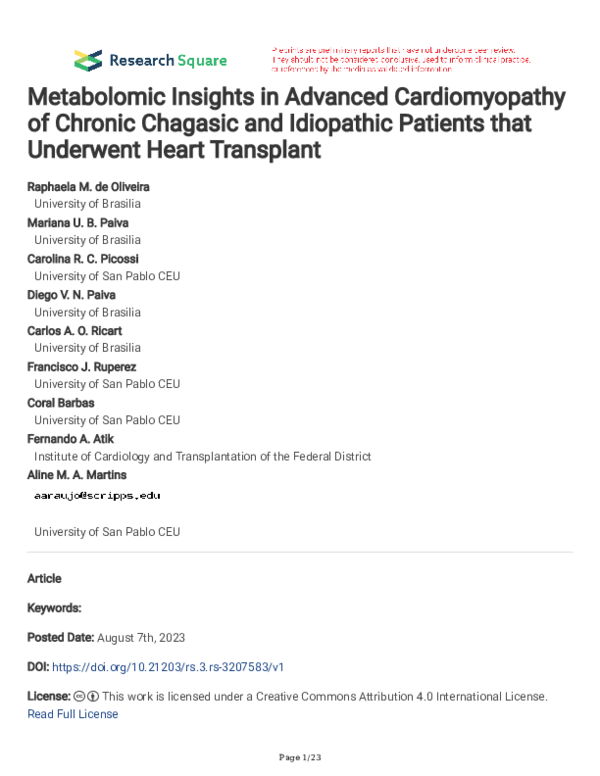 (PDF) Metabolomic Insights in Advanced Cardiomyopathy of Chronic ...