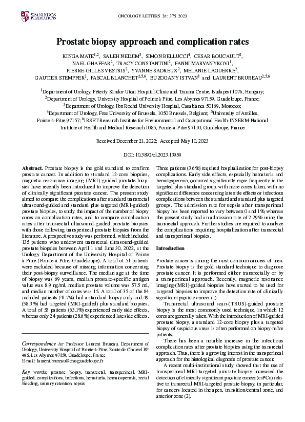 (PDF) Prostate biopsy approach and complication rates