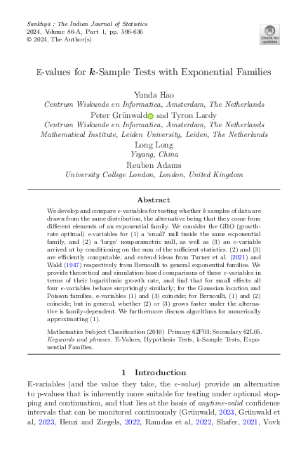 (PDF) E-values for k-Sample Tests with Exponential Families
