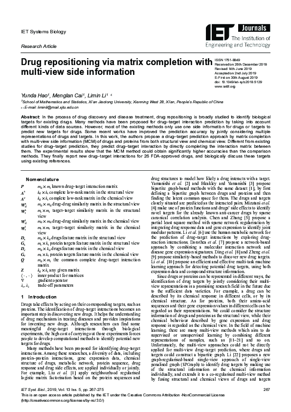 (PDF) Drug repositioning via matrix completion with multi‐view side ...