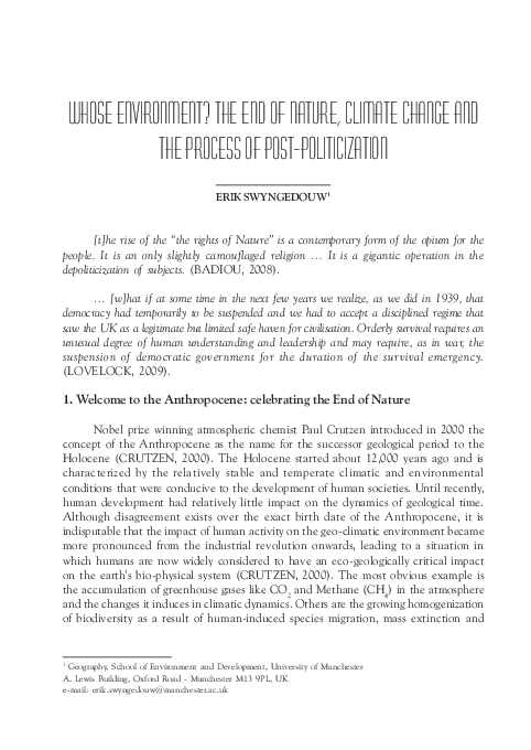 (PDF) Whose environment?: the end of nature, climate change and the ...