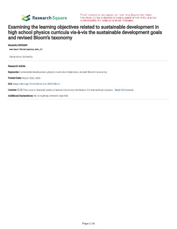 (PDF) Examining the learning objectives related to sustainable ...