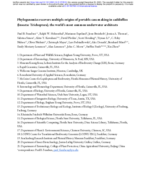 (PDF) Phylogenomics recovers multiple origins of portable case-making ...