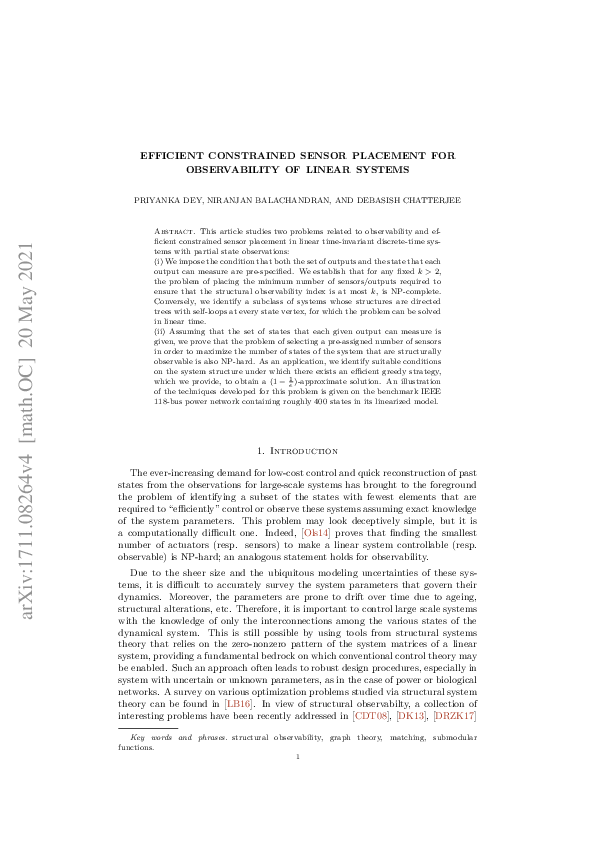 (PDF) Efficient constrained sensor placement for observability of ...
