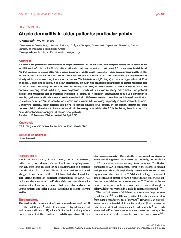 (PDF) Atopic dermatitis in older patients: particular points