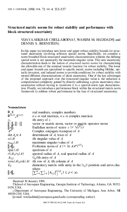 (PDF) Structured matrix norms for robust stability and performance with ...