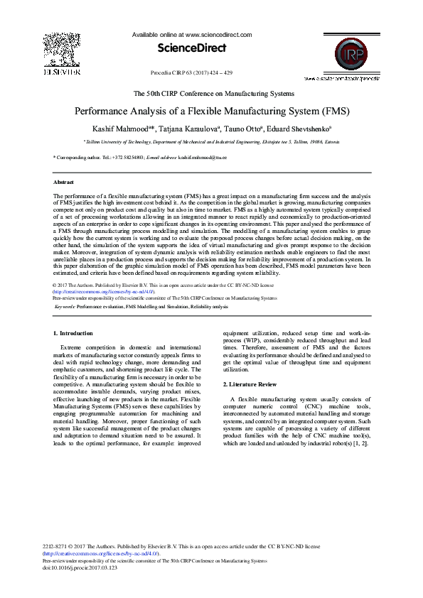 (PDF) Performance analysis of a flexible manufacturing system: A ...