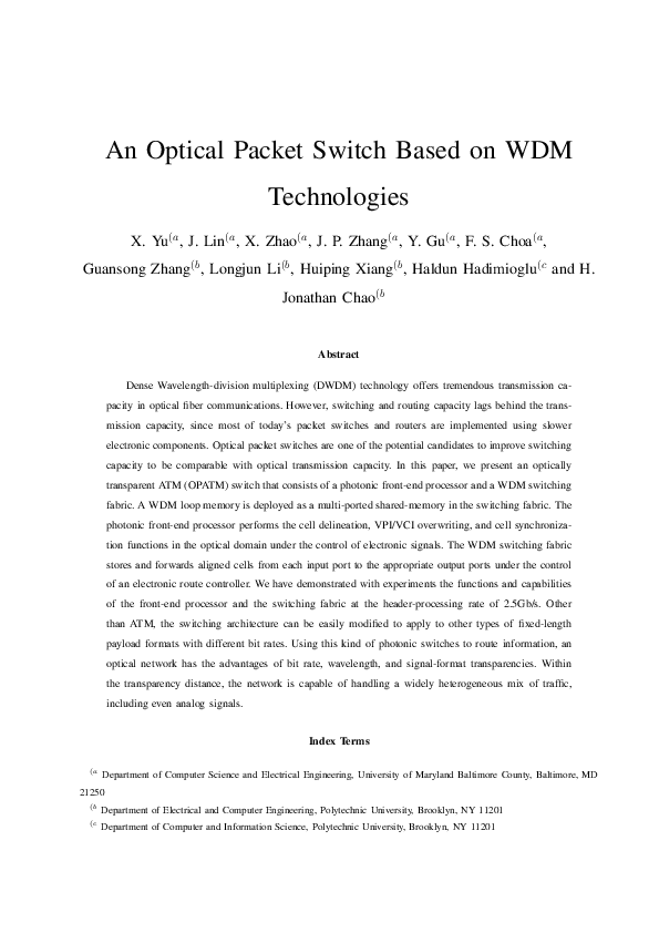 (PDF) An optical packet switch based on WDM technologies