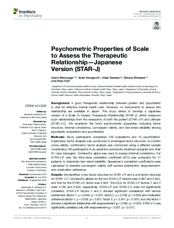 (PDF) Psychometric Properties of Scale to Assess the Therapeutic ...