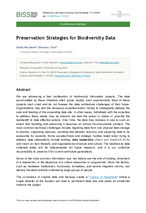 (PDF) Preservation Strategies for Biodiversity Data