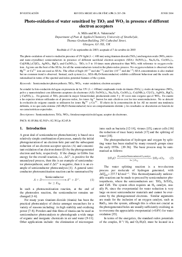 (PDF) Photo-oxidation of water sensitized by TiO2 and WO3 in presence ...
