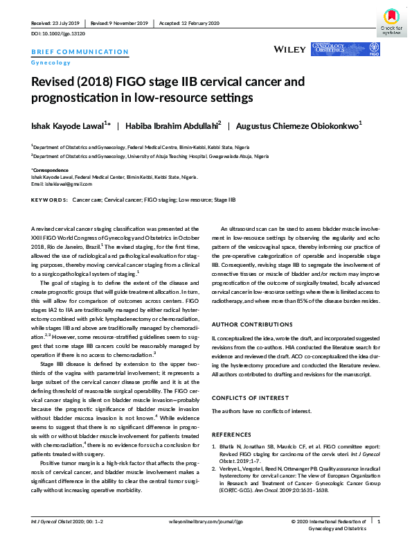 (PDF) Revised (2018) FIGO stage IIB cervical cancer and prognostication ...