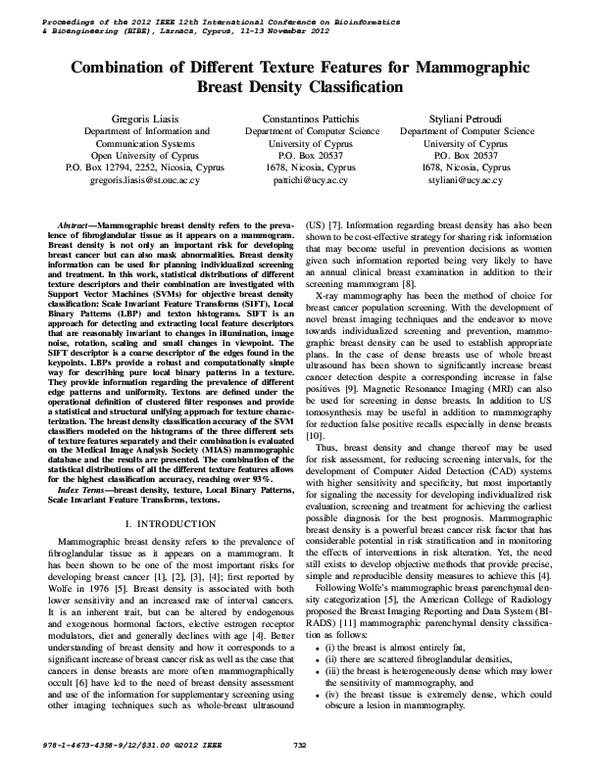 (PDF) Combination of different texture features for mammographic breast ...