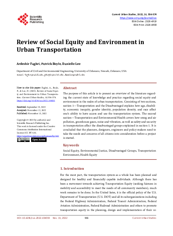 (PDF) Review of Social Equity and Environment in Urban Transportation