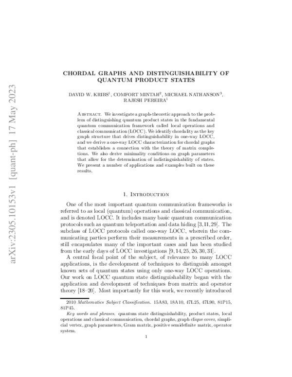 (PDF) Chordal Graphs and Distinguishability of Quantum Product States