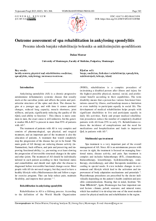(PDF) Assessment of the outcome of spa rehabilitation in ankylosing ...
