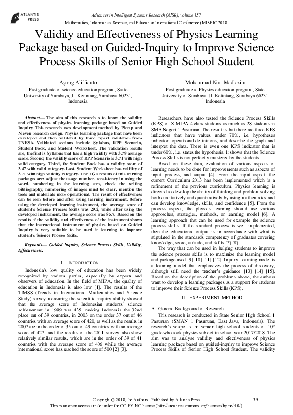 (PDF) Validity and Effectiveness of Physics Learning Package based on ...
