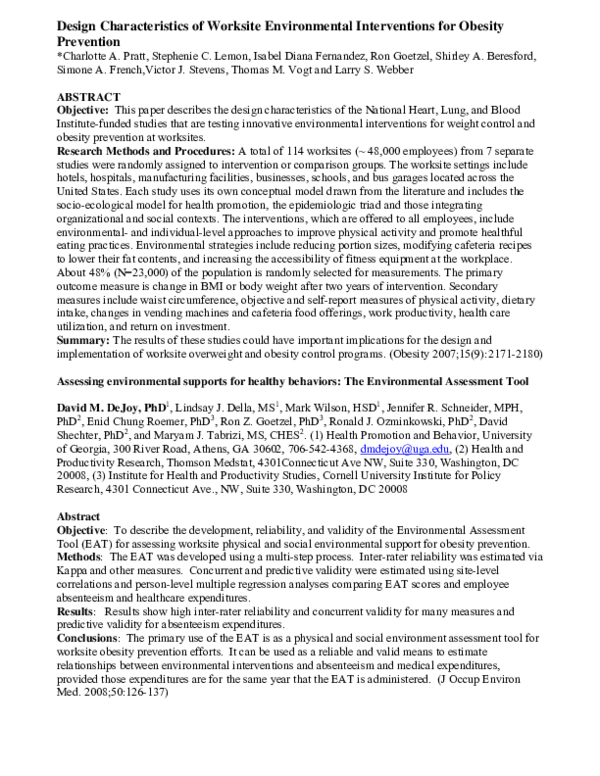 (PDF) Design Characteristics of Worksite Environmental Interventions ...