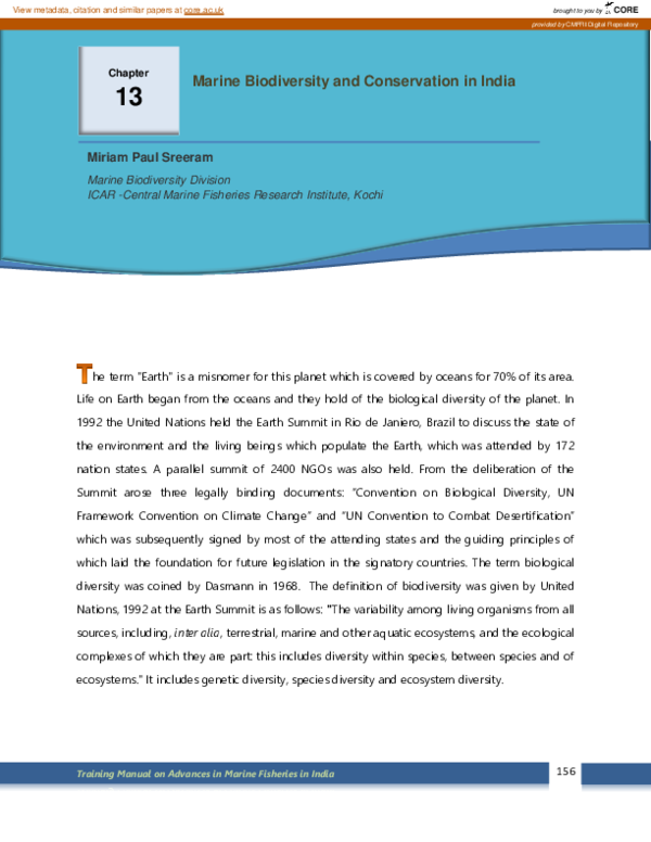 (PDF) Marine Biodiversity and Conservation in India