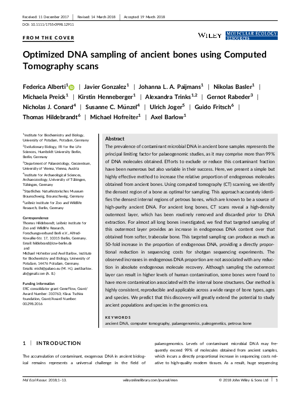 (PDF) Optimised DNA sampling of ancient bones using Computed Tomography ...