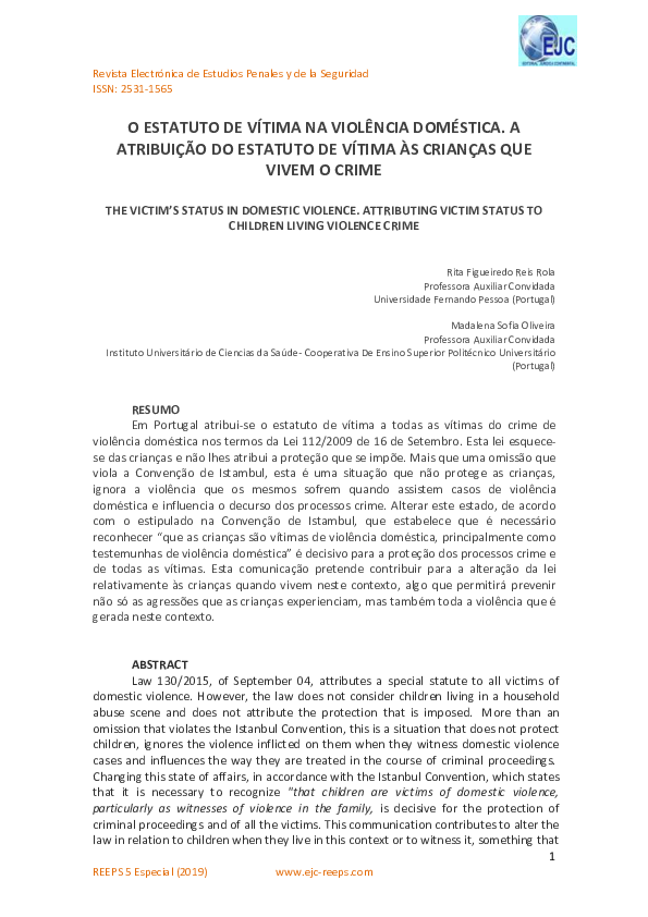 (PDF) O estatuto de vítima na violência doméstica. A atribuição do ...