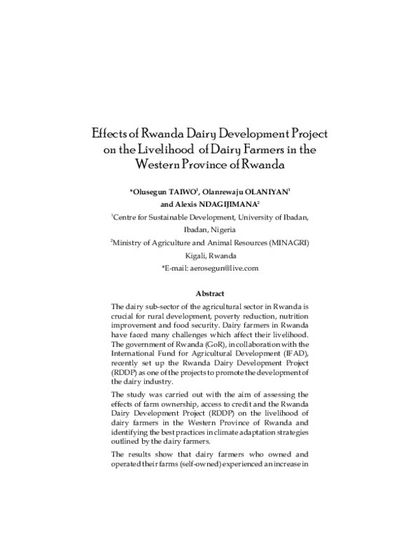 (PDF) Effects of Rwanda Dairy Development Project on the livelihood of ...