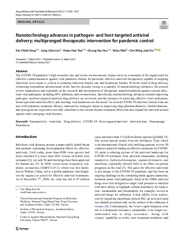 (PDF) Nanotechnology advances in pathogen- and host-targeted antiviral ...