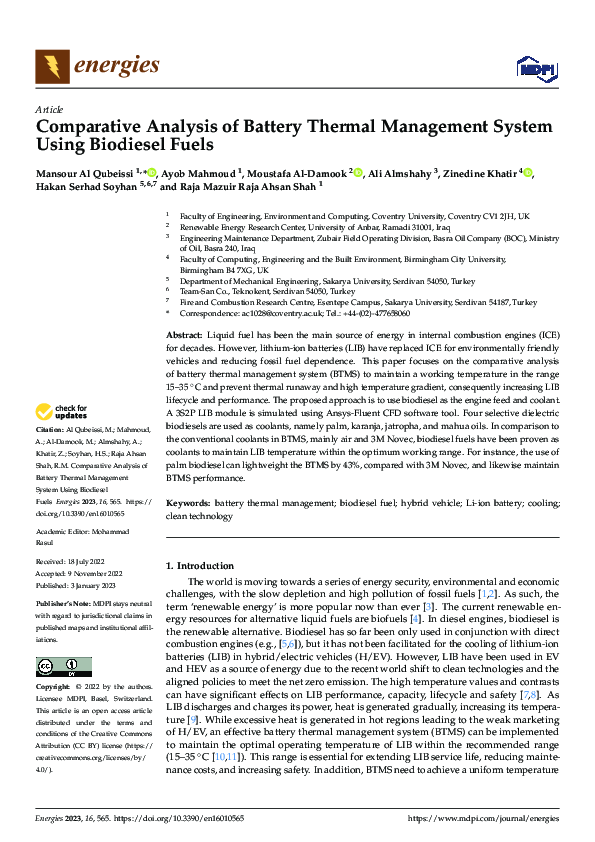 (PDF) Comparative Analysis of Battery Thermal Management System using ...
