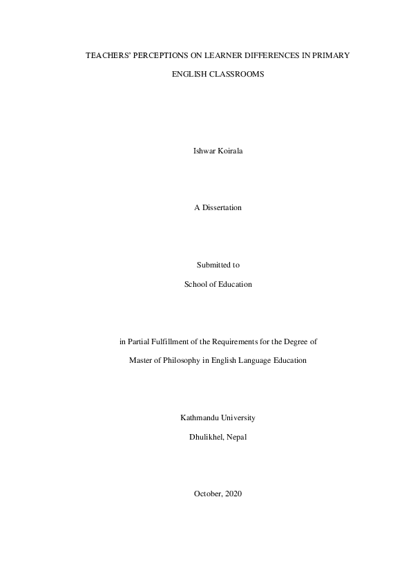 (PDF) TEACHERS' PERCEPTIONS ON LEARNER DIFFERENCES IN PRIMARY ENGLISH ...