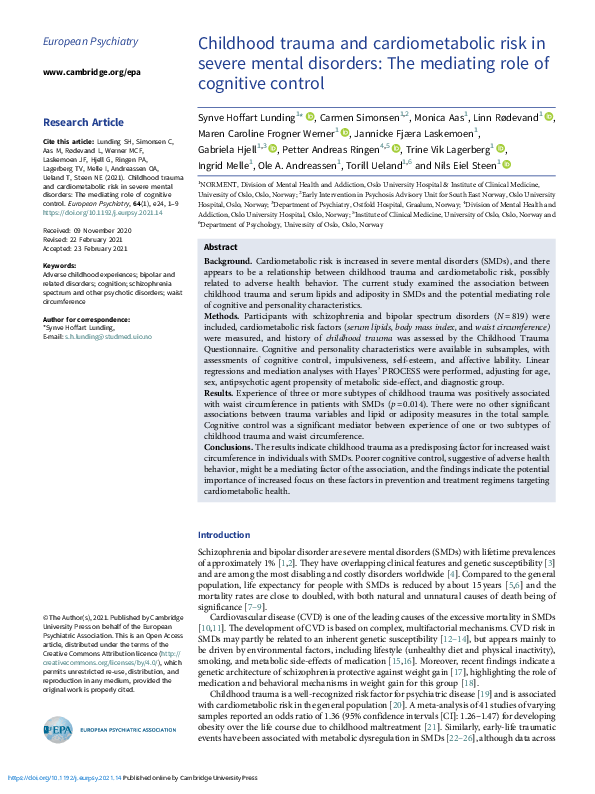 (PDF) Childhood trauma and cardiometabolic risk in severe mental ...