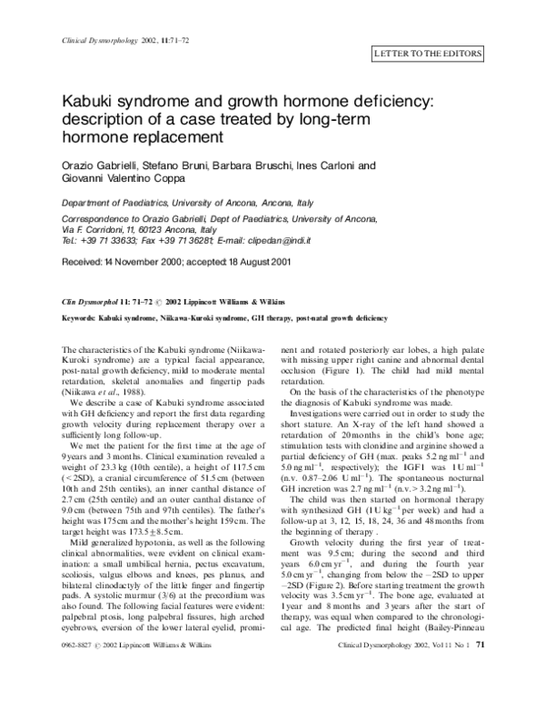 (PDF) Kabuki syndrome and growth hormone deficiency: description of a ...