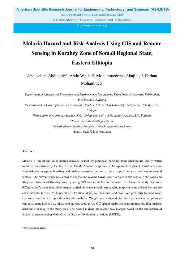 (PDF) Malaria Hazard and Risk Analysis Using GIS and Remote Sensing in ...