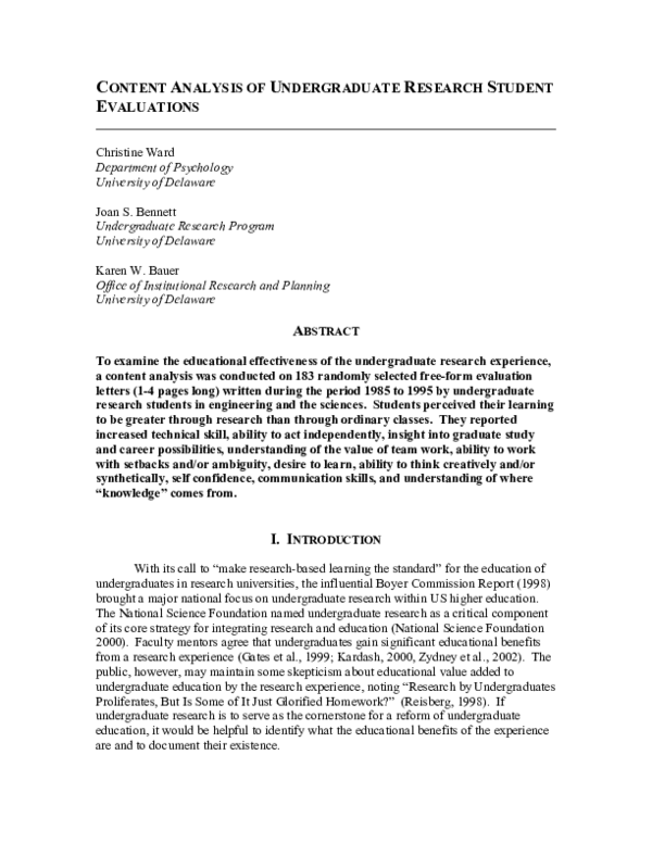 (PDF) Content analysis of undergraduate research student evaluations