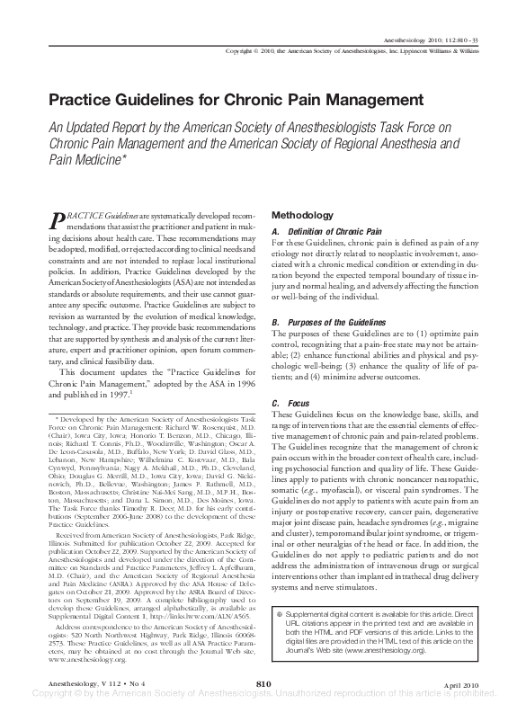 (PDF) Practice Guidelines for Chronic Pain Management