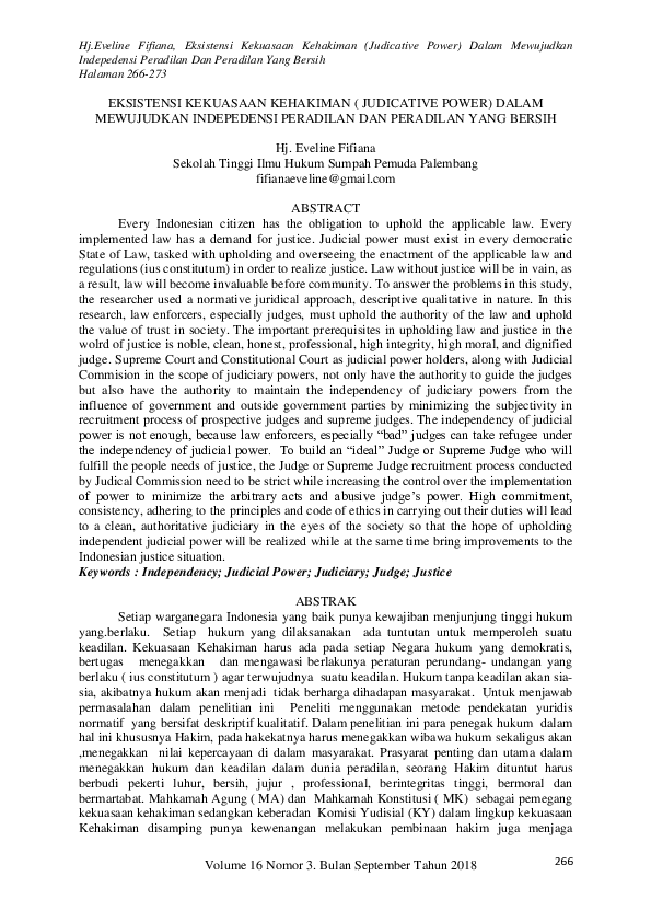 (PDF) Eksistensi Kekuasaan Kehakiman ( Judicative Power) Dalam ...