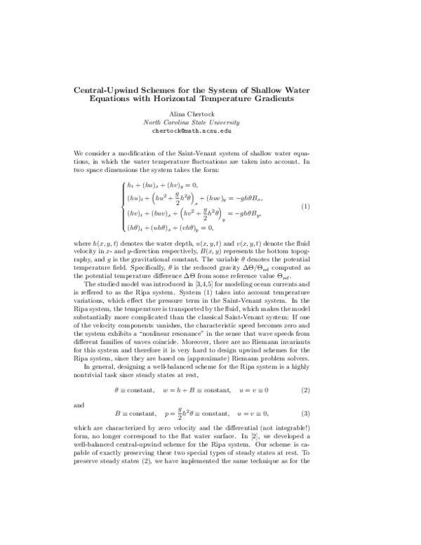 (PDF) Central-upwind schemes for the system of shallow water equations ...