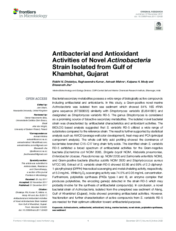 (PDF) Antibacterial and Antioxidant Activities of Novel Actinobacteria ...