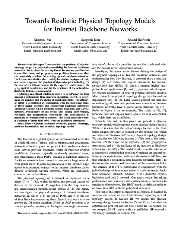 (PDF) Towards realistic physical topology models for Internet backbone ...
