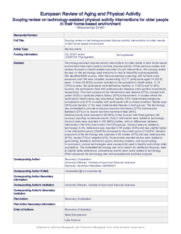 (PDF) European Review of Aging and Physical Activity Scoping review on ...