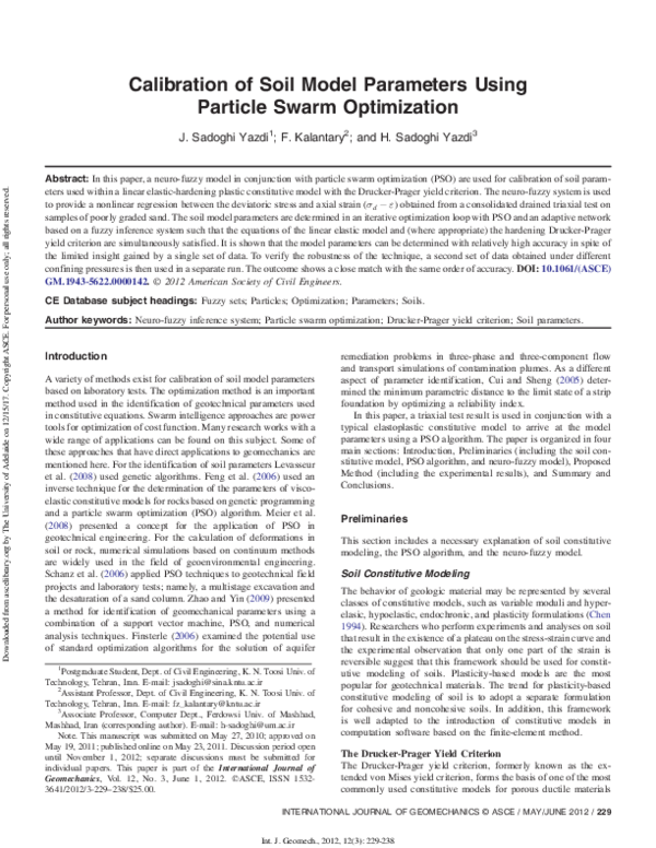 (PDF) Calibration of Soil Model Parameters Using Particle Swarm ...